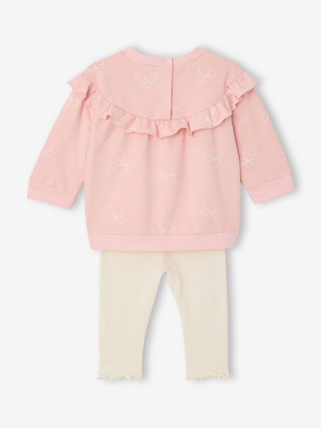Ensemble bébé fille sweat à volant + legging écru+rose - vertbaudet enfant 