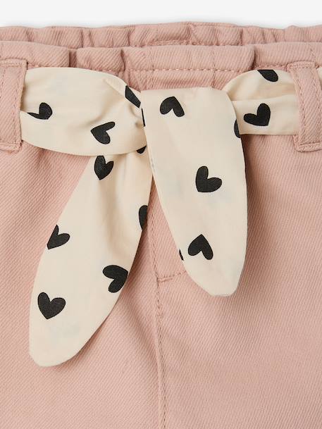 Paperbag Trousers with Belt, for Babies cappuccino+lichen+old rose - vertbaudet enfant 