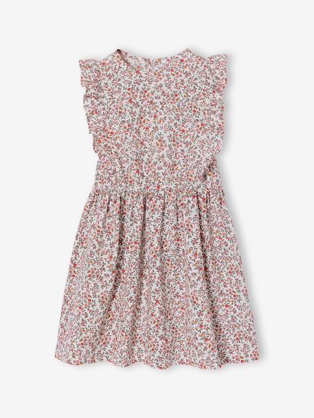 Frilly seersucker dress for girls chequered red+printed white+sage green+vanilla - vertbaudet enfant 