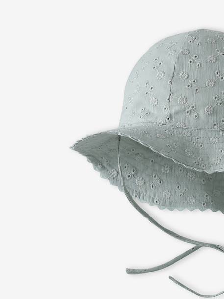 Hat in Broderie Anglaise for Baby Girls ecru+old rose+sage green - vertbaudet enfant 
