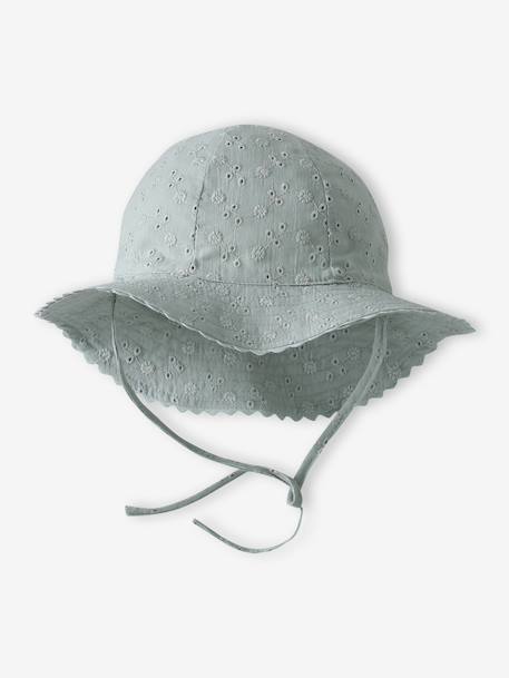 Hat in Broderie Anglaise for Baby Girls ecru+old rose+sage green - vertbaudet enfant 
