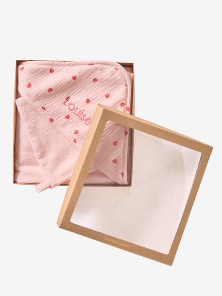 Bath cape + wash mitt MY HEART printed pink - vertbaudet enfant 