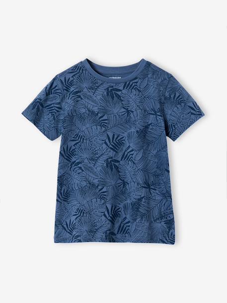 Printed boy's t-shirt denim blue+lichen+marl white+mint green - vertbaudet enfant 