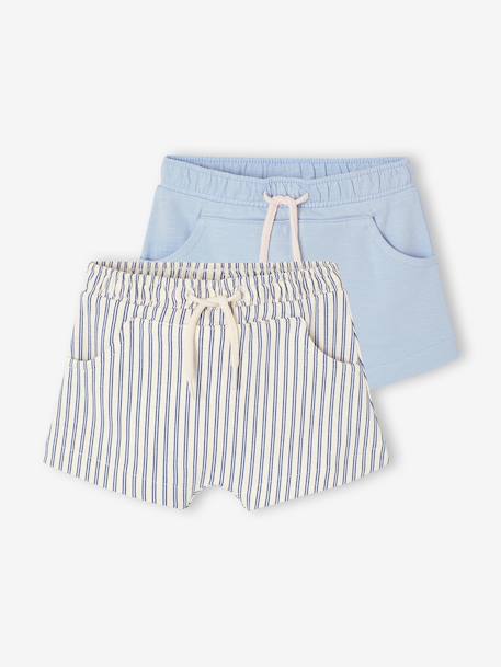Lot 2 bermudas bébé garçon en molleton rayé bleu - vertbaudet enfant 