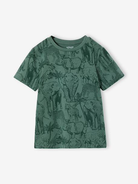 Printed boy's t-shirt denim blue+lichen+marl white+mint green - vertbaudet enfant 