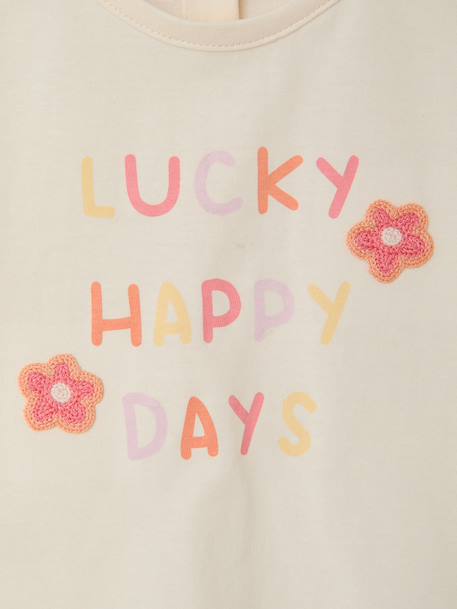 T-Shirt with Crochet Details for Baby Girls ecru+pale pink - vertbaudet enfant 