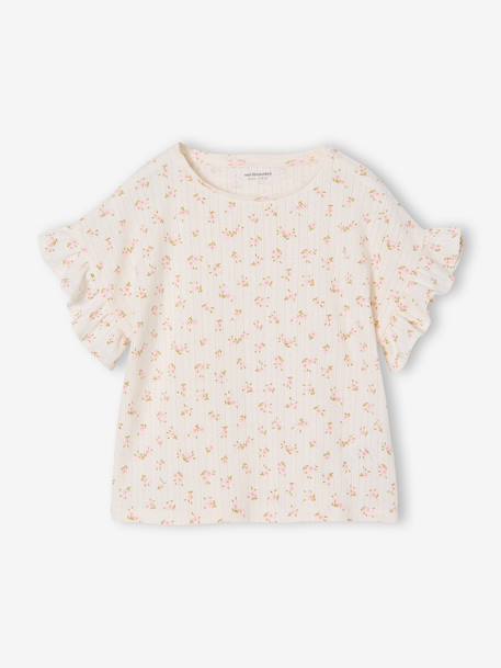 Girl's pointelle knit t-shirt ecru - vertbaudet enfant 