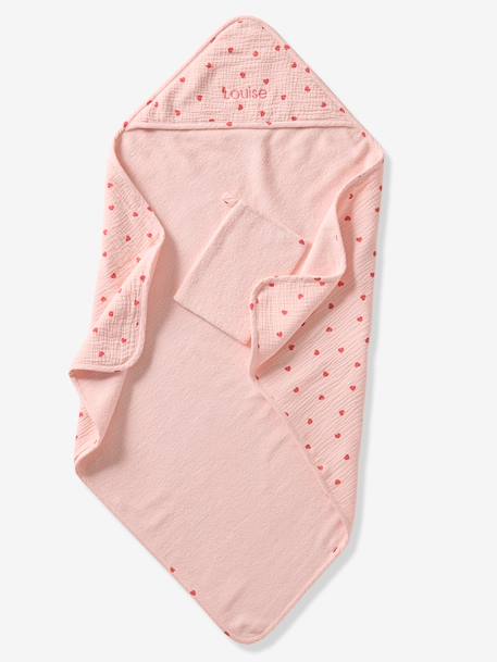 Cape de bain + gant de toilette MON COEUR rose imprimé - vertbaudet enfant 