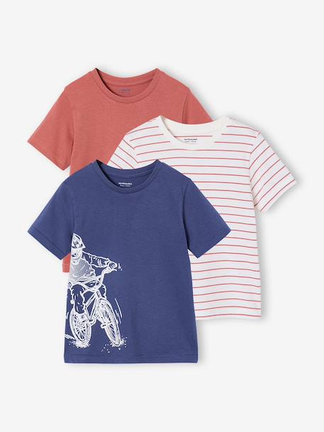 Lot 3 T-shirt manches courtes bleu pétrole+caramel+marine+vert amande - vertbaudet enfant 