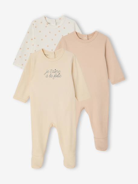 Lot 3 pyjamas bébé en coton bio beige+écru+vert sauge - vertbaudet enfant 