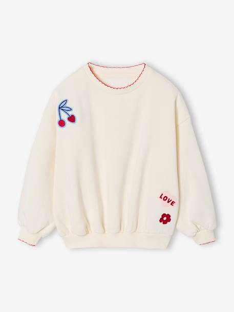 Sweatshirt with Iron-On Patches for Girls ecru - vertbaudet enfant 