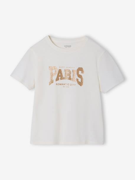 Tee-shirt fille imprimé manches courtes écru+mauve+rose+vert sauge - vertbaudet enfant 