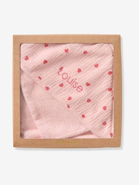 Bath cape + wash mitt MY HEART printed pink - vertbaudet enfant 