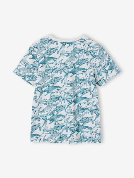 Printed boy's t-shirt denim blue+lichen+marl white+mint green - vertbaudet enfant 