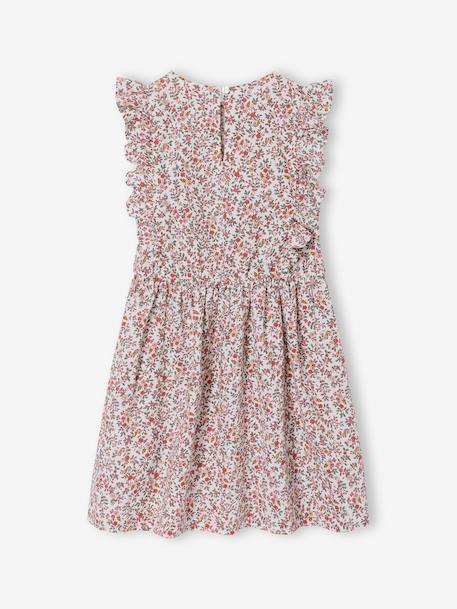 Robe fille en seersucker manches volantées blanc imprimé+carreaux rouge+vanille+vert sauge - vertbaudet enfant 