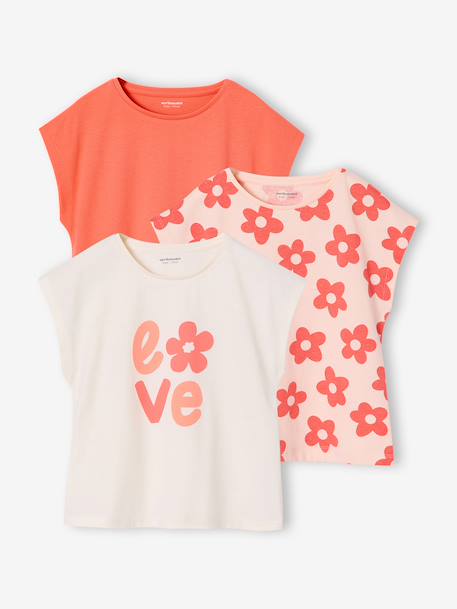 Lot de 3 tee-shirts fille fantaisie manches courtes bleu grisé+bleu pâle+rose poudré - vertbaudet enfant 