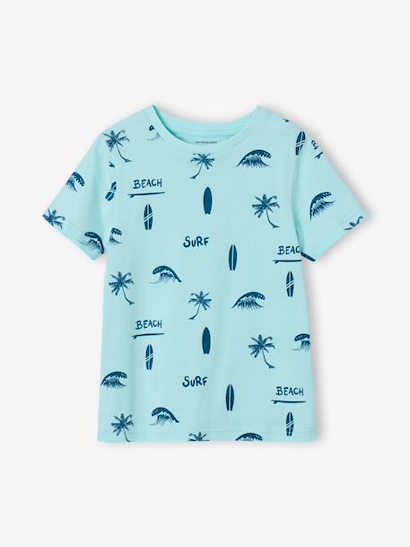 Printed boy's t-shirt denim blue+lichen+marl white+mint green - vertbaudet enfant 