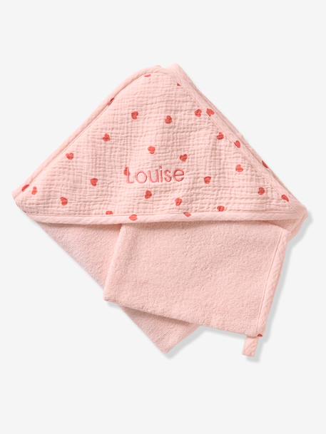 Bath cape + wash mitt MY HEART printed pink - vertbaudet enfant 