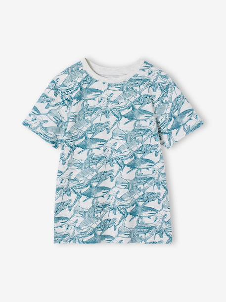 T-shirt garçon imprimé blanc chiné+bleu jean+lichen+menthe - vertbaudet enfant 