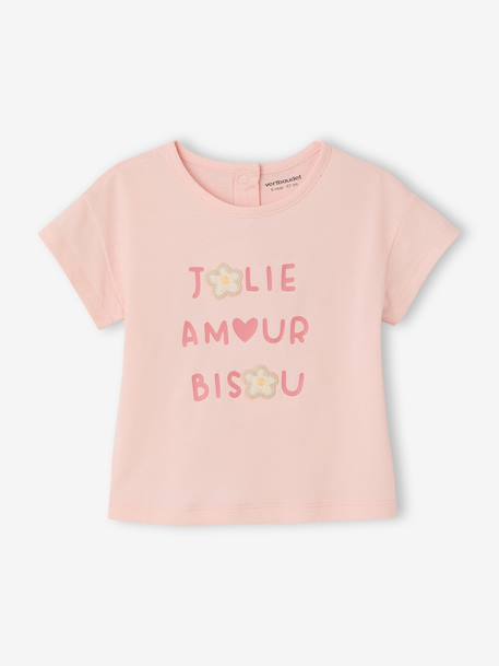 T-Shirt with Crochet Details for Baby Girls ecru+pale pink - vertbaudet enfant 