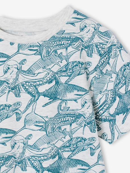 Printed boy's t-shirt denim blue+lichen+marl white+mint green - vertbaudet enfant 