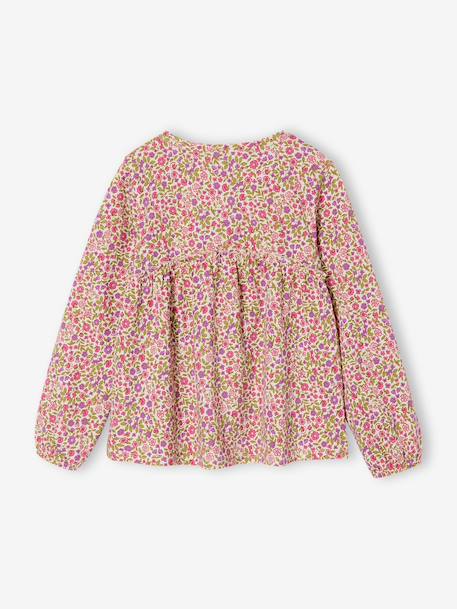 T-shirt blouse fille imprimé manches longues beige+écru+rose poudré+vert de gris - vertbaudet enfant 