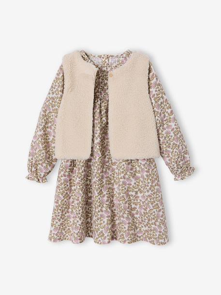 Girl's sherpa dress and cardigan set ecru - vertbaudet enfant 