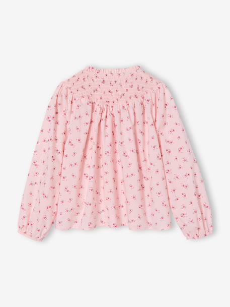 Girl's blouse with smocked sleeves ecru+pale pink - vertbaudet enfant 