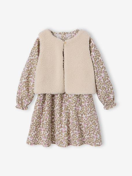 Girl's sherpa dress and cardigan set ecru - vertbaudet enfant 