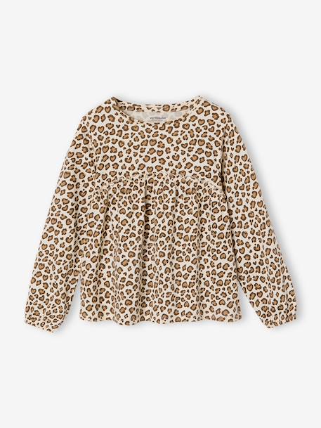 T-shirt blouse fille imprimé manches longues beige+écru+rose poudré+vert de gris - vertbaudet enfant 