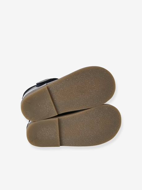 Girls' leather mary janes with touch-and-close fastening navy blue+white - vertbaudet enfant 