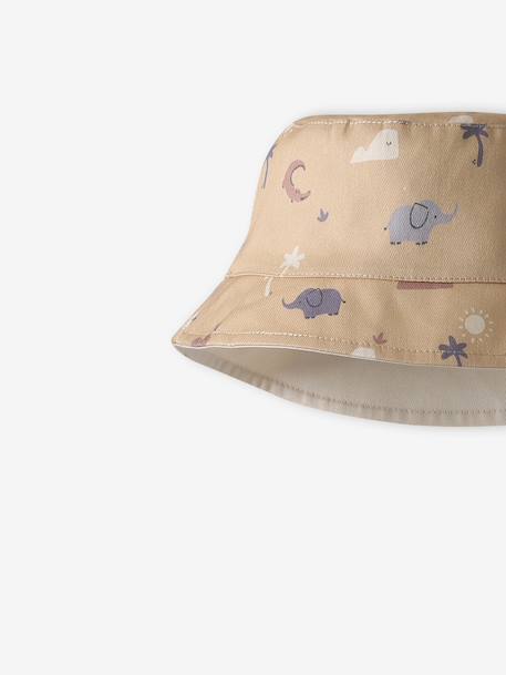 Reversible cotton bucket hat for baby boys cappuccino - vertbaudet enfant 