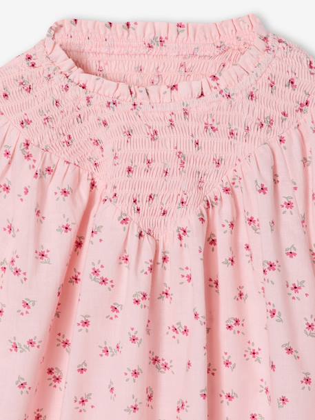 Girl's blouse with smocked sleeves ecru+pale pink - vertbaudet enfant 