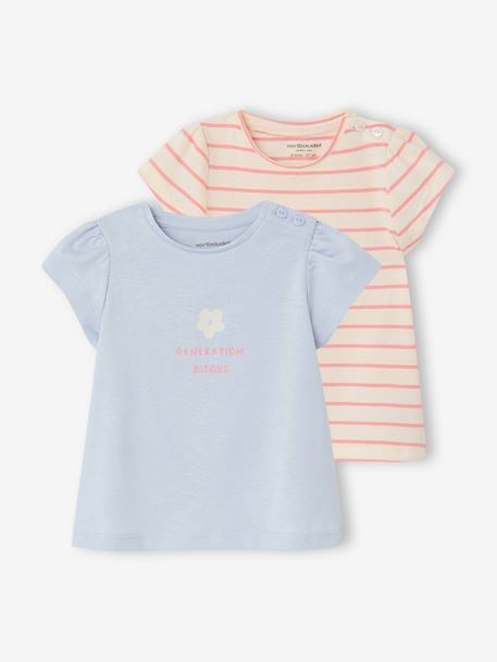 Fancy T-Shirt for Baby Girls light blue+rose - vertbaudet enfant 