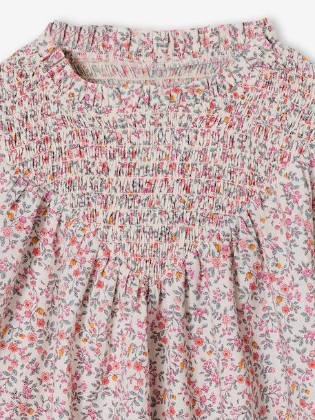 Girl's blouse with smocked sleeves ecru+pale pink - vertbaudet enfant 