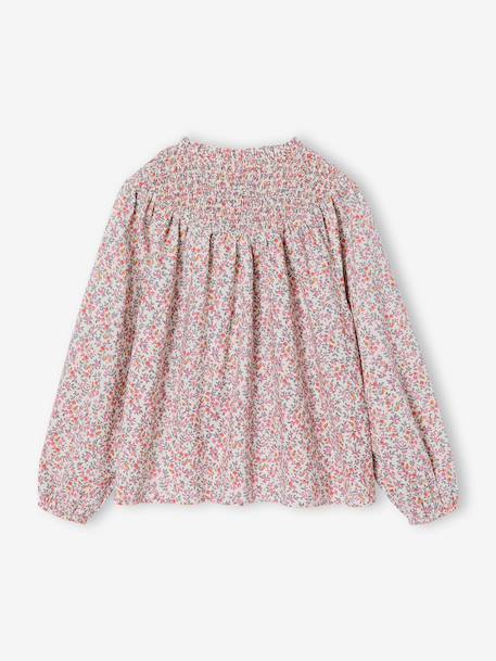 Girl's blouse with smocked sleeves ecru+pale pink - vertbaudet enfant 