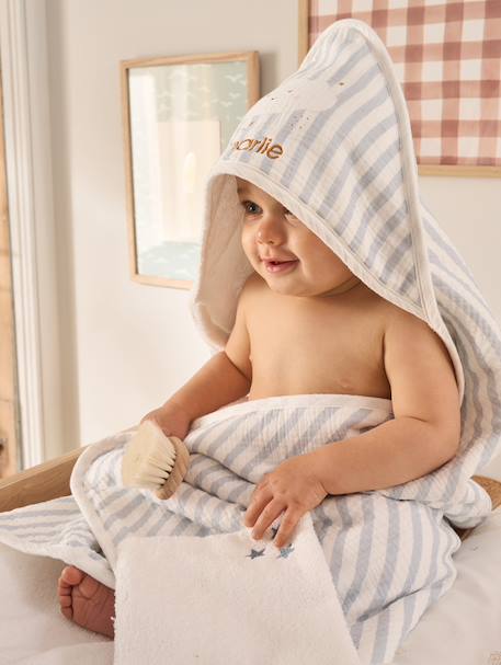 Customisable bath cape + wash mitt IN THE CLOUDS striped blue - vertbaudet enfant 