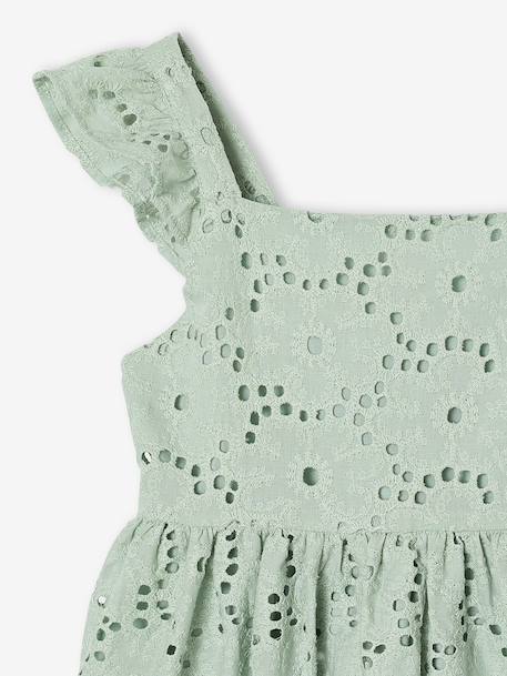 Blouse with Broderie Anglaise & Frills, for Girls sage green - vertbaudet enfant 