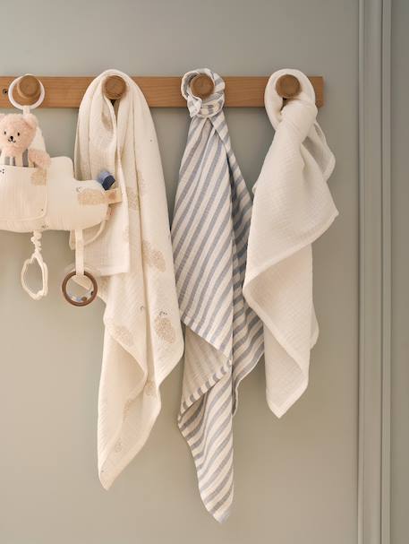 Pack of 3 cotton muslin squares IN THE CLOUDS printed white - vertbaudet enfant 