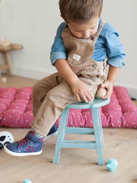 Leather High Top Trainers, for Boys BLUE DARK SOLID WITH DESIGN - vertbaudet enfant 