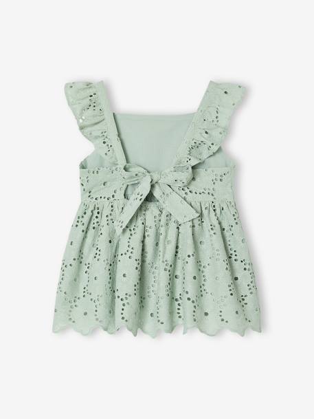 Blouse with Broderie Anglaise & Frills, for Girls sage green - vertbaudet enfant 