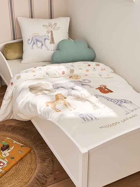 MISSION SAFARI duvet cover and pillowcase bedding set in cotton gauze, with recycled cotton ecru - vertbaudet enfant 