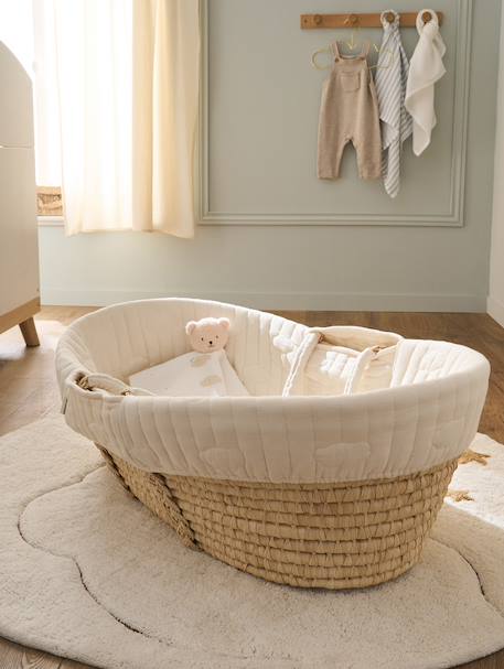 Carrycot Liner in Cotton Gauze grey blue+printed beige+white - vertbaudet enfant 