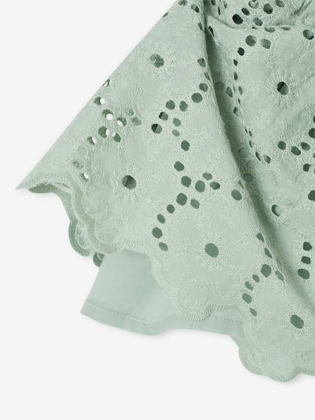 Blouse with Broderie Anglaise & Frills, for Girls sage green - vertbaudet enfant 