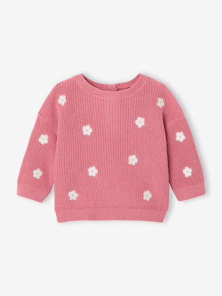 Pull bébé brodé vanille+vieux rose - vertbaudet enfant 