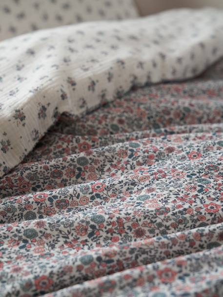 Duvet cover and pillowcase set in RETRO FLOWERS cotton gauze, with recycled cotton printed pink - vertbaudet enfant 