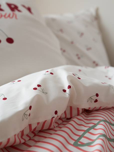 Duvet Cover & Pillowcase Set with Recycled Cotton, CHERRY STRIPES striped red - vertbaudet enfant 