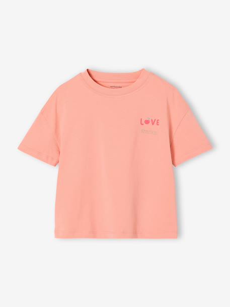 Tee-shirt fille motif poitrine manches courtes abricot+rose bonbon+rouge - vertbaudet enfant 