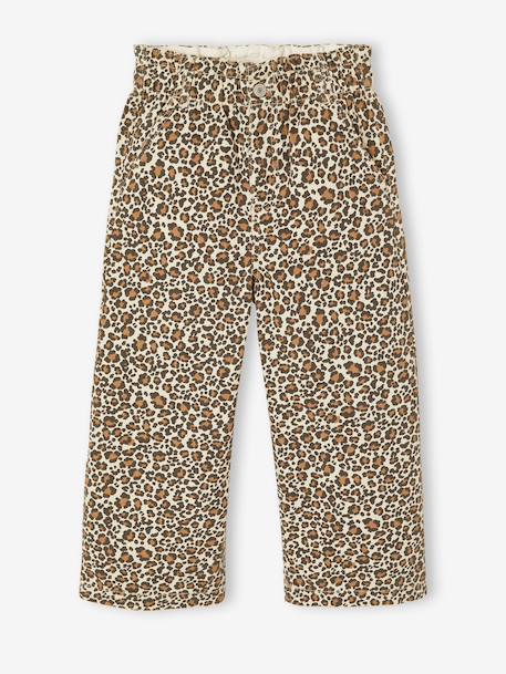 Wide-leg paperbag leopard print trousers for girls beige+chocolate+multicoloured+vanilla - vertbaudet enfant 