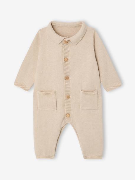 Ensemble bébé combinaison tricot et bandana beige chiné - vertbaudet enfant 